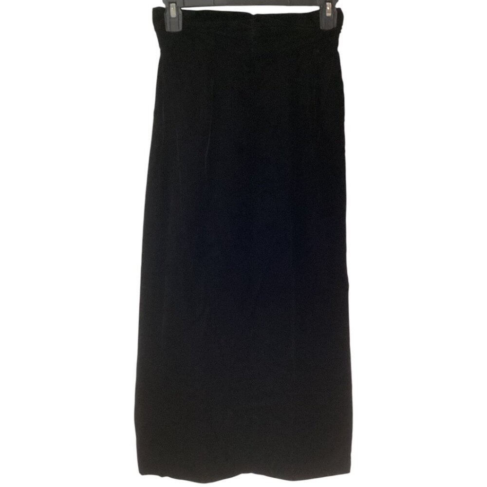 Vintage Herman Geist Ruched Waist Black Velvet Pencil Skirt with Back Bow Size 4
